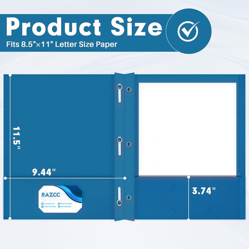 RAZCC Two Pocket Folders, 75 Pack Two Pocket Folders with Prongs, 3 Prong Folders Fit Letter Size Paper, Pocket File Folders for School Office Home Business, Dark Blue - Image 2